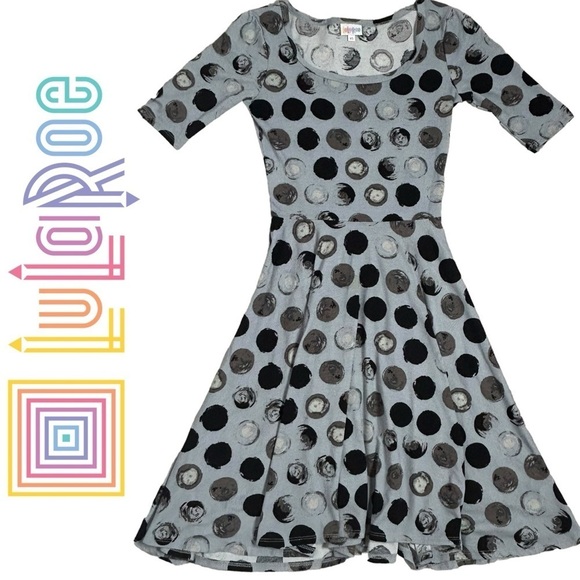 Lularoe Nicole Polka Dot Fit n Flare Dress - Picture 1 of 11